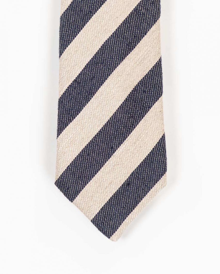 Navy Sand Striped Linen Tie