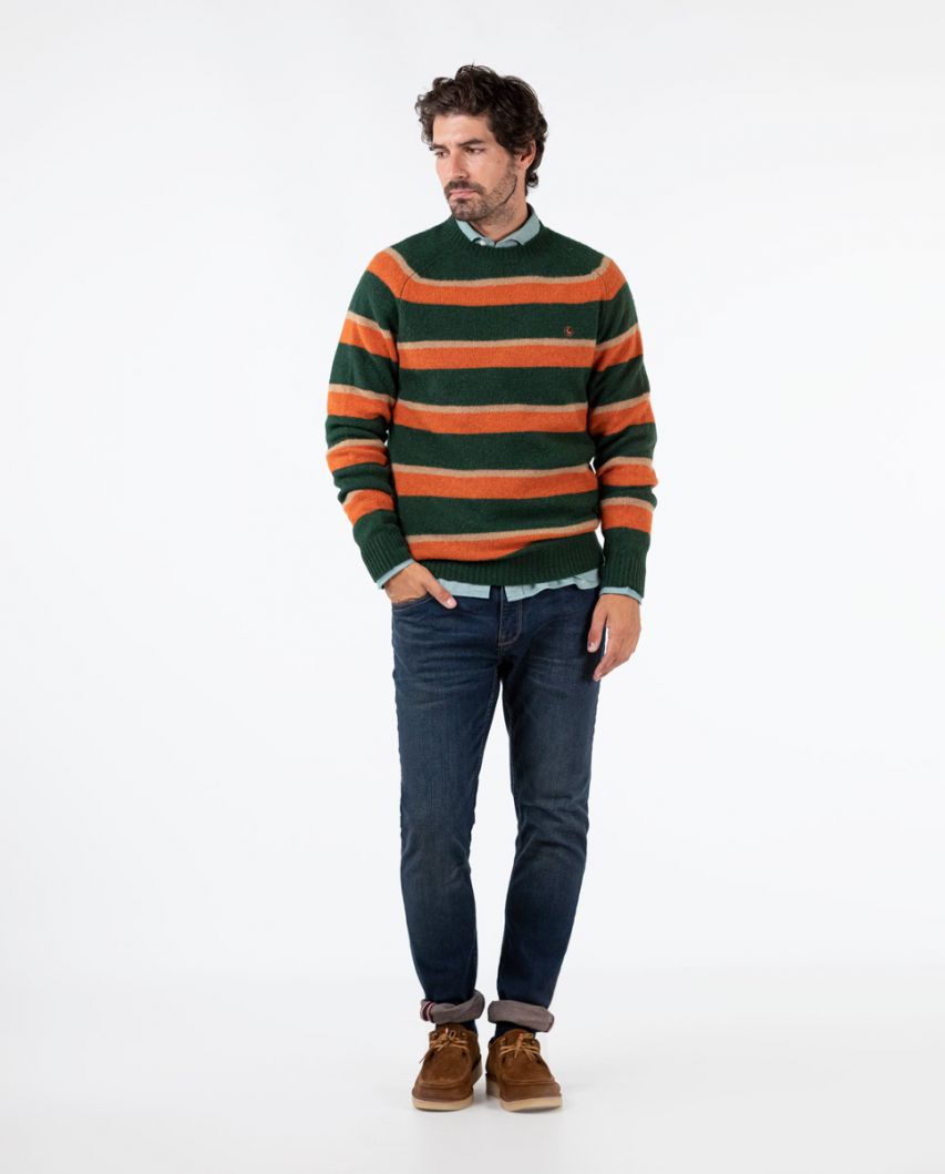 Suéter Listrado Verde Bege Laranja