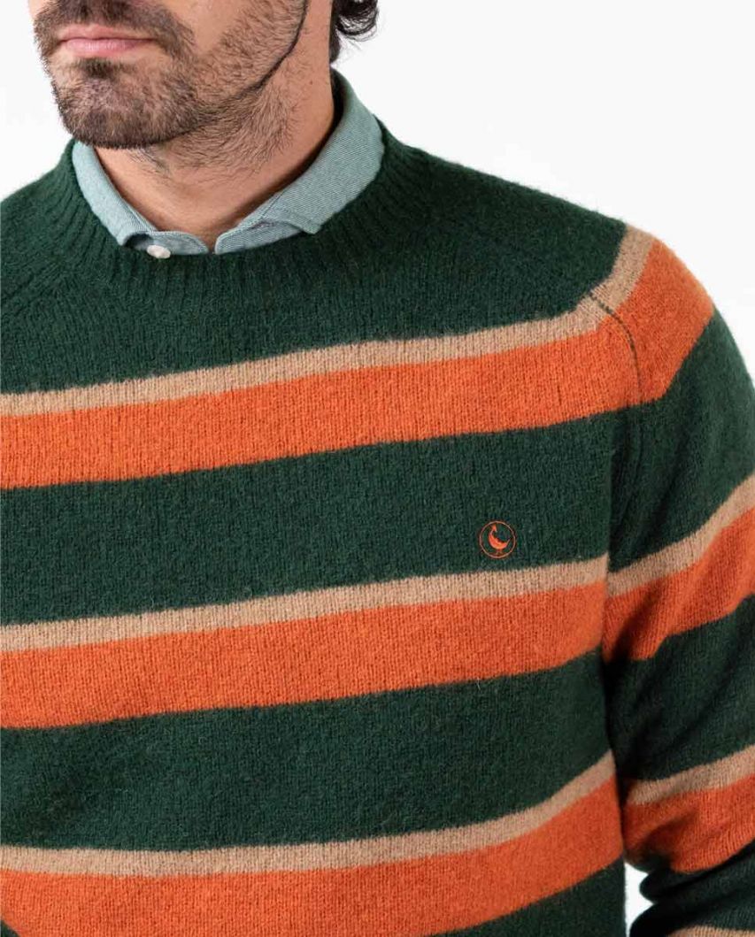 Suéter Listrado Verde Bege Laranja