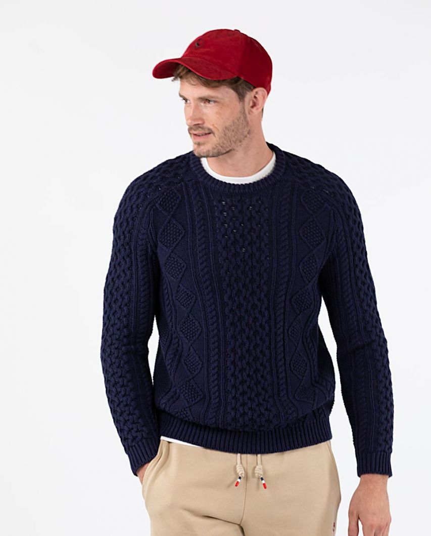 Pull Col Rond Structure Marine