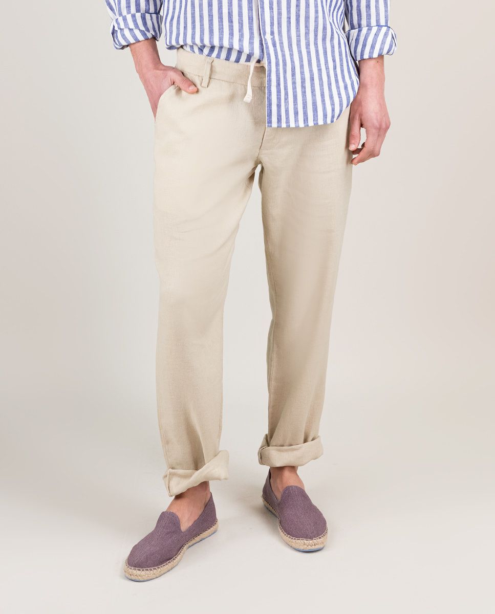 Elganso Pantalones Chinos El Ganso Hombre Pantalon Lino Beige El