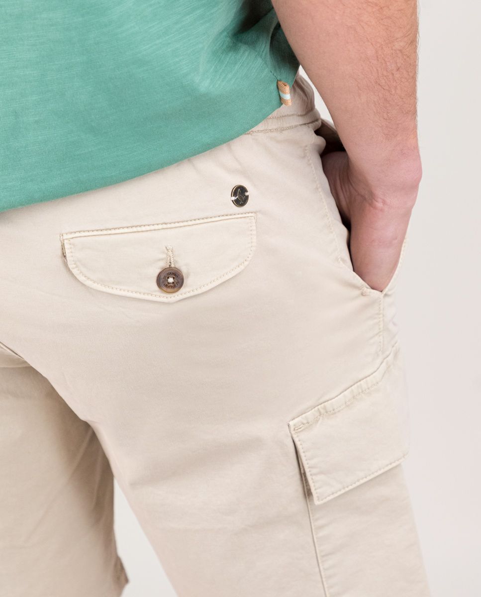 El Ganso® Stretchy Garment Dyed Beige Bermuda Cargo Shorts