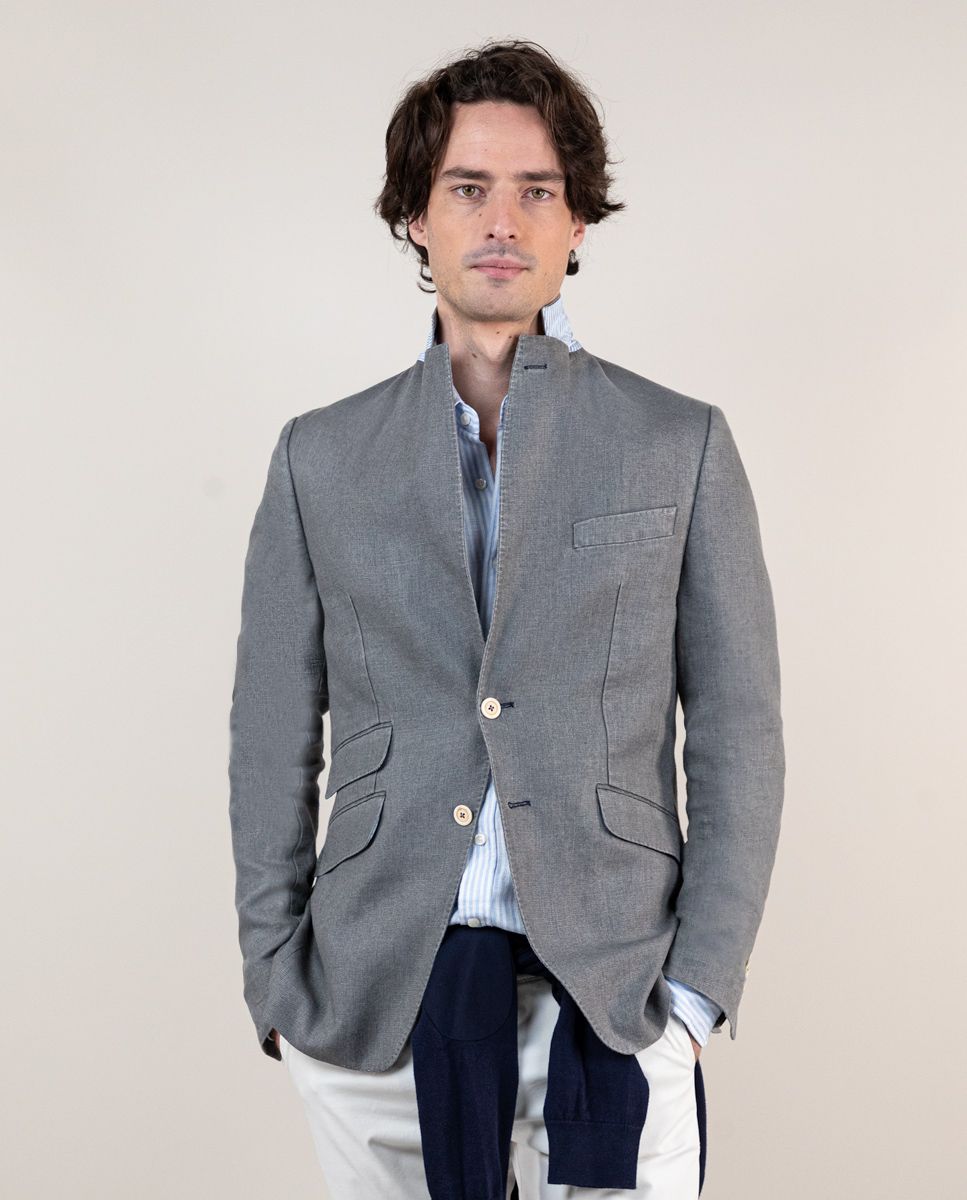 Grey linen blazer shop