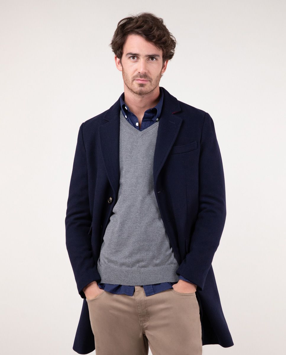 Abrigo De Paño Para Hombre De El Ganso Color Marino, Lana Repelente Al  Agua, Forro Acabado