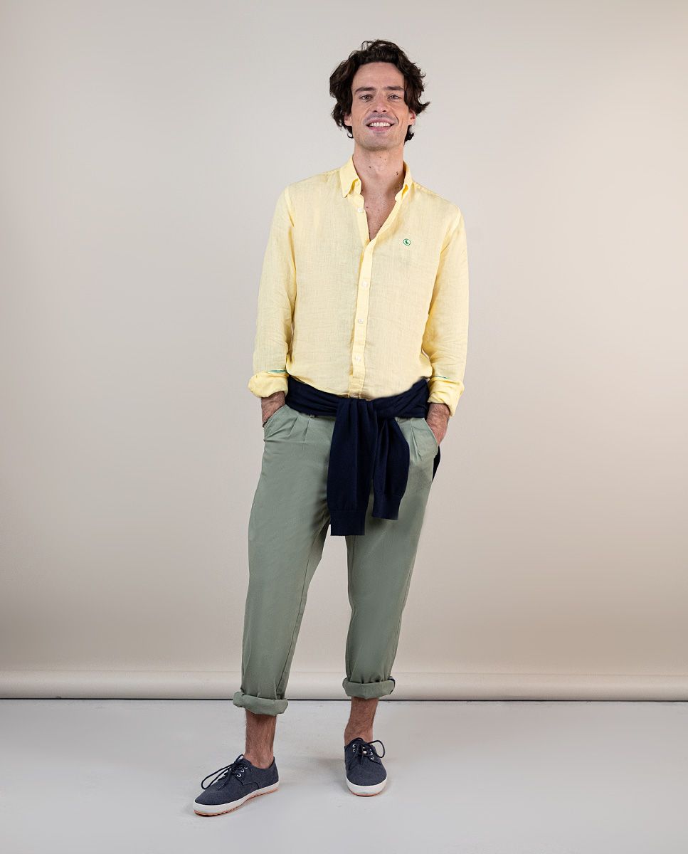Camisa lino amarilla hotsell