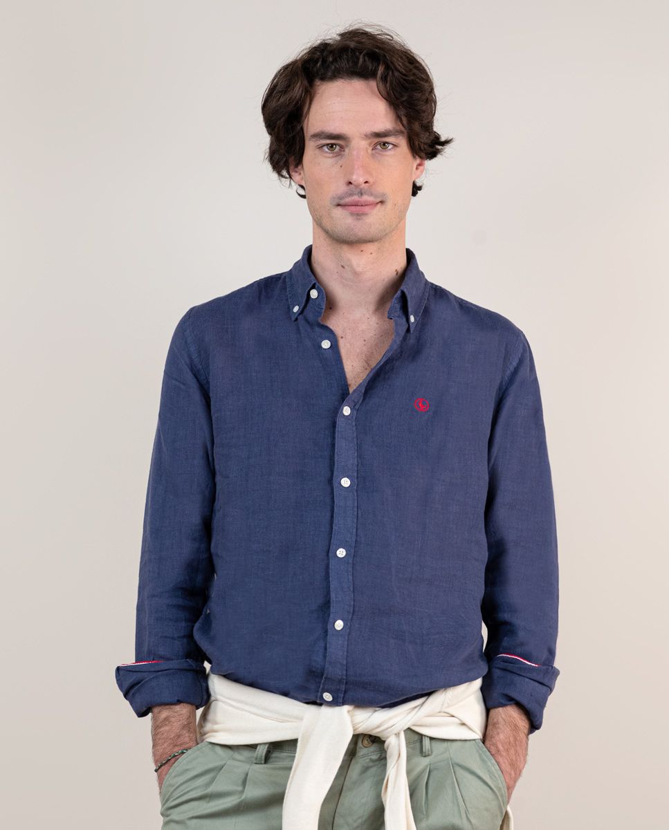 Camisa lino azul marino hotsell