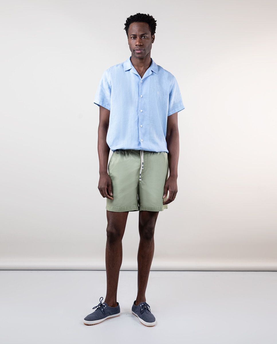 Camisa Lino Manga Corta Celeste