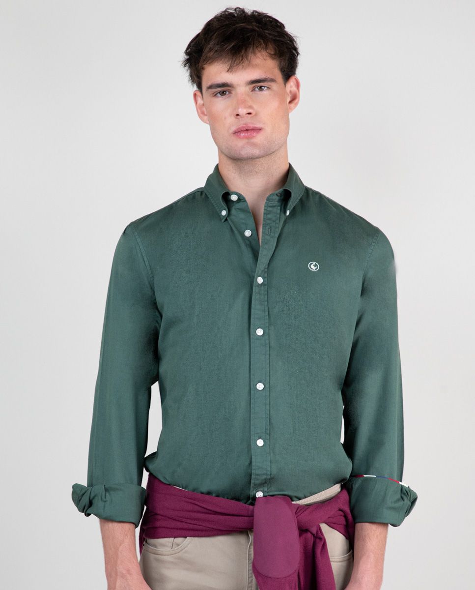 El Ganso Chemise Coton Teint Sur Piece Vert Fonce