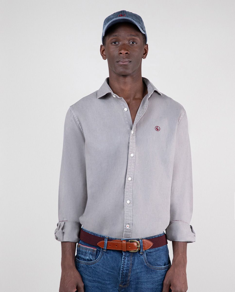 Camisa lino gris outlet