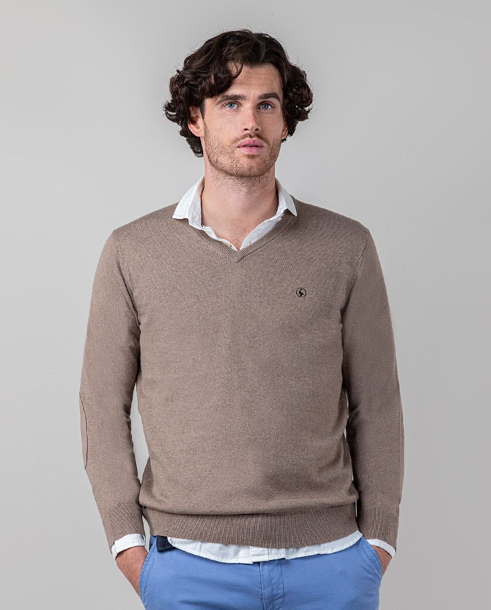 El Ganso Jersey Cuello Pico Coderas Topo