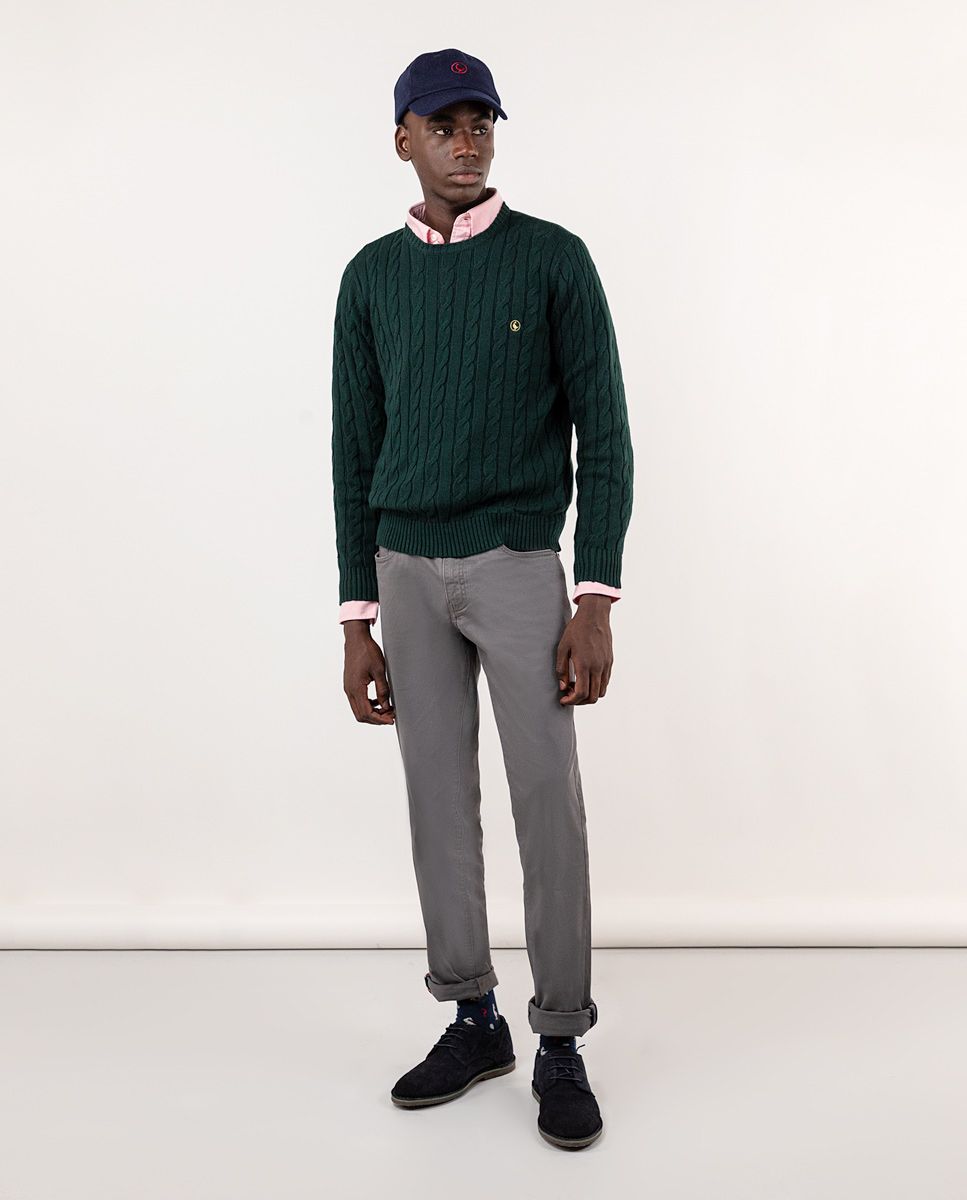 Green Cable Knit Jumper W Crew Neck El Ganso