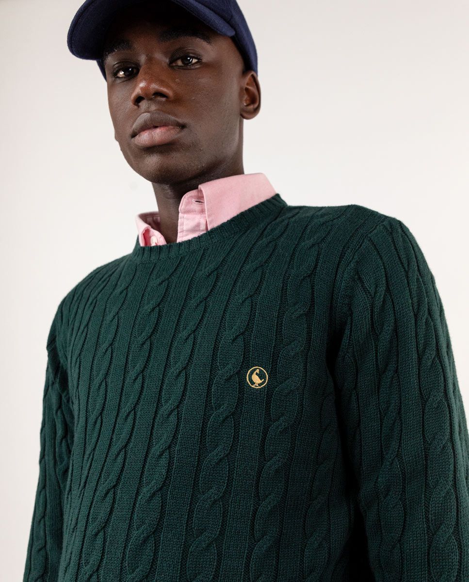 Green cable knit jumper mens on sale