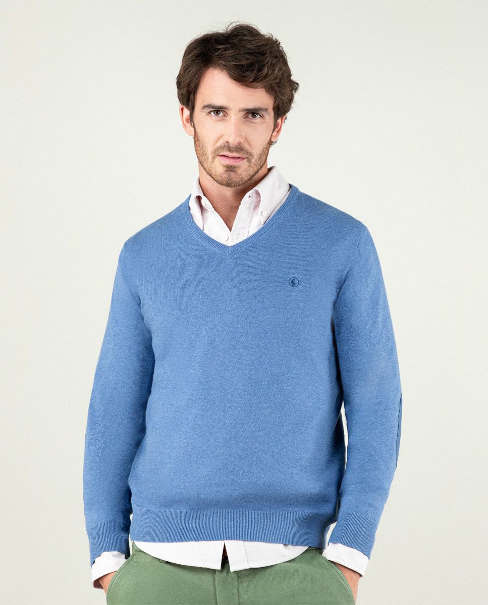 El Ganso Blue V Neck Jumper W Elbow Patches