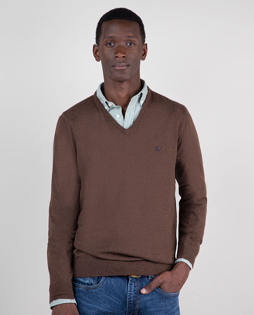 El Ganso Chocolate V Neck Jumper W Elbow Patches