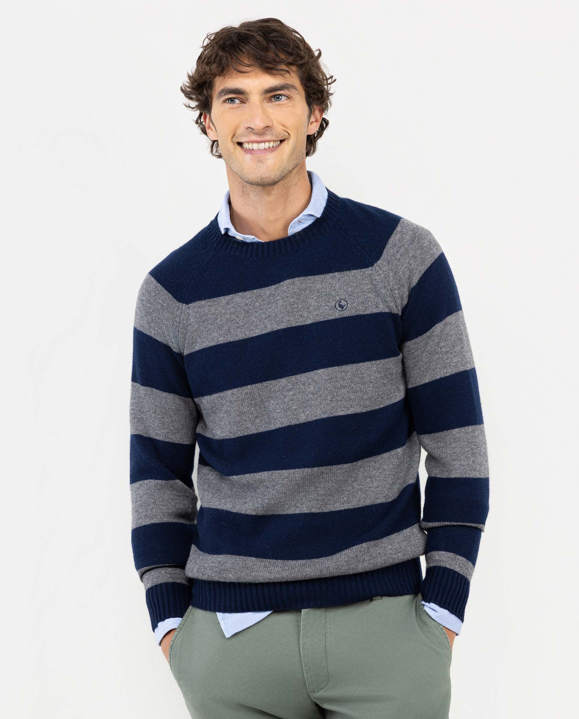 Grey Striped Jumper W Crew Neck