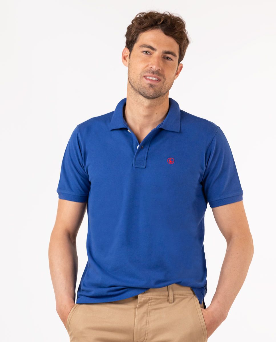 Blue Rinsed Denim Polo Embroidered Logo