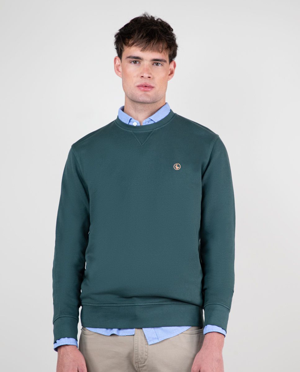 Pine Green Garment Dyed Sweatshirt W Crew Neck