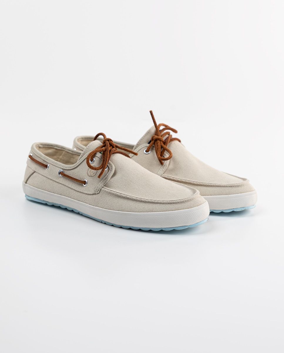 Off White Canvas Boat Sneakers