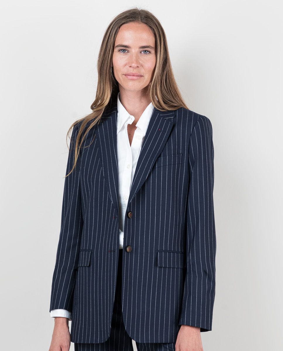 Navy pinstripe jacket new arrivals