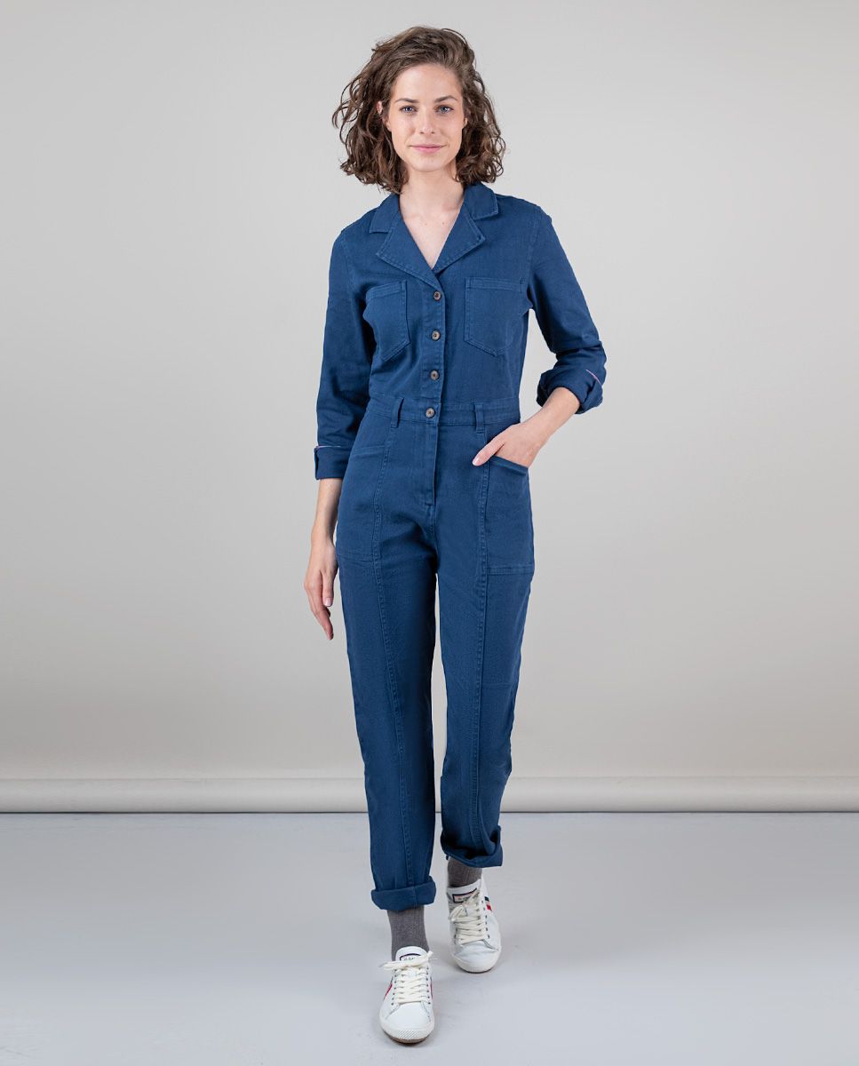 Navy Cotton Jumpsuit Navy Shirred Wide Leg 100% Cotton Jumpsuit