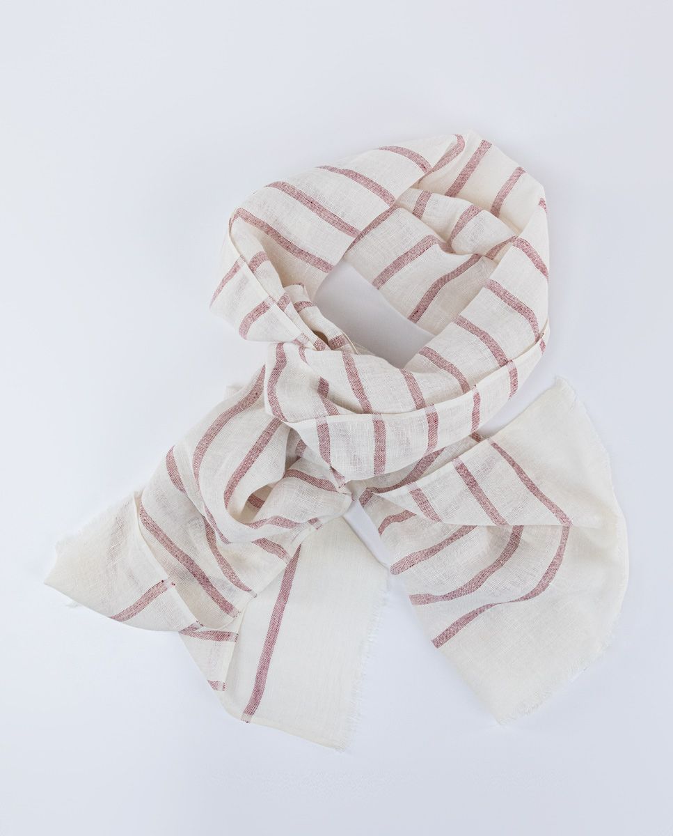 Linen Scarf W Red and Beige Stripes