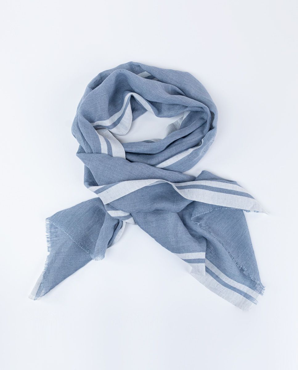 El Ganso® | Fular Lino Azul Claro Borde Blanco