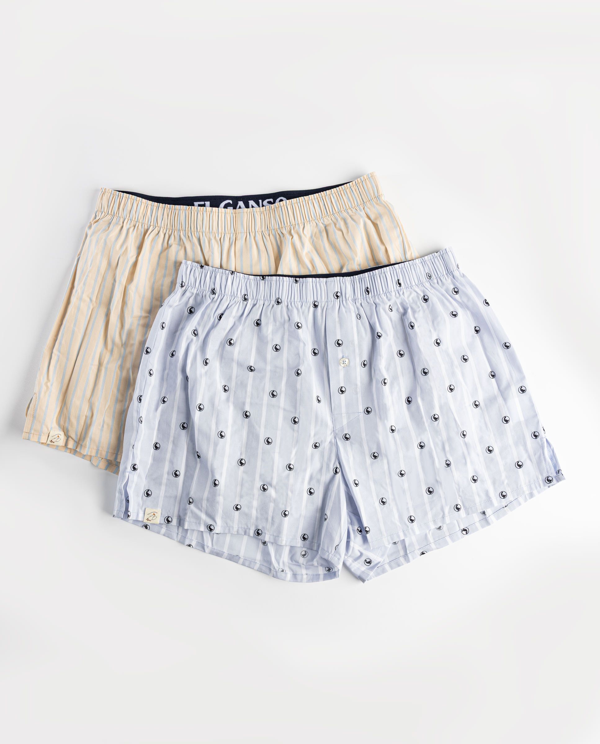 El Ganso® Pack of Boxers W Blue Knit Butcher Stripes Geese Print Yellow