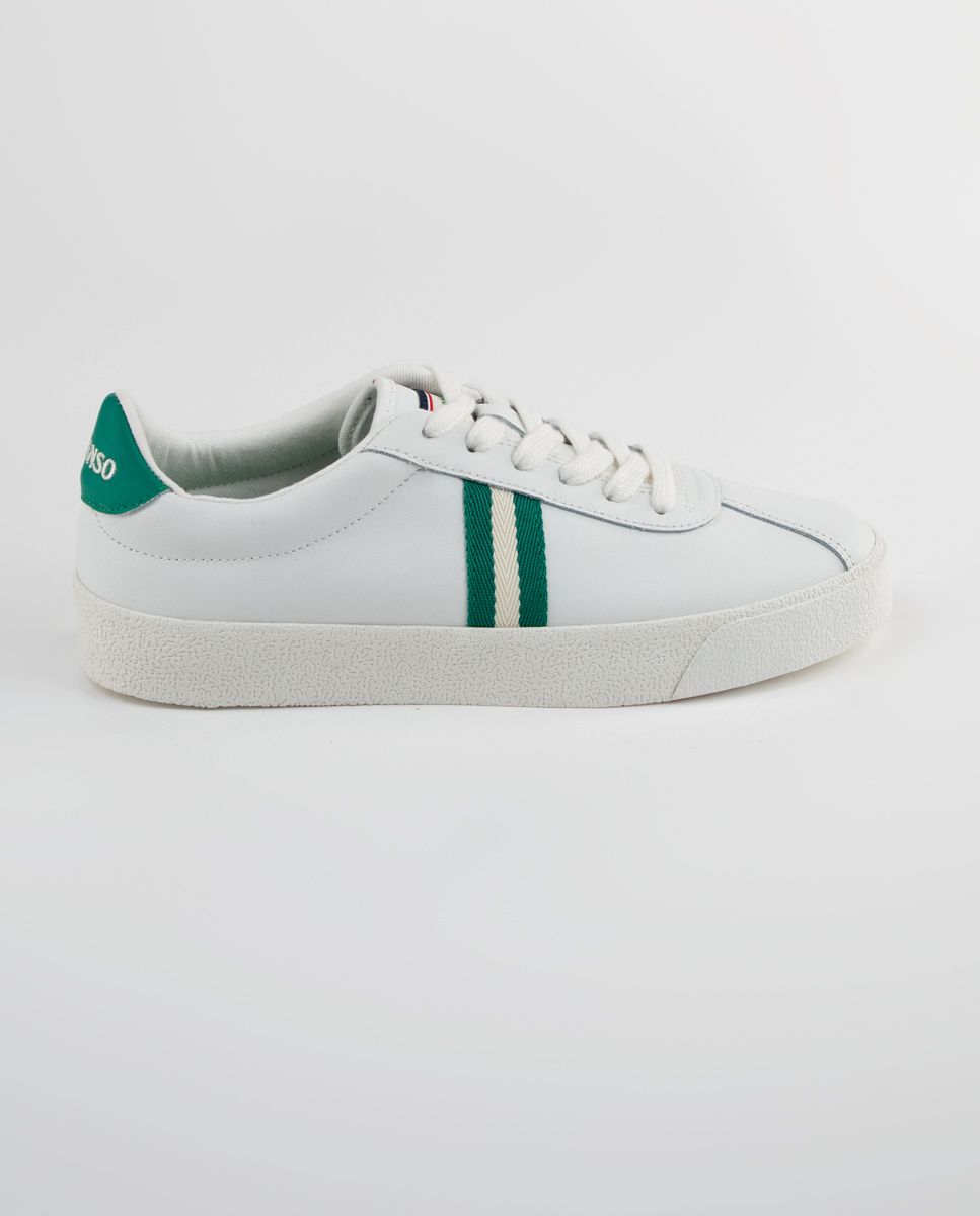 El Ganso Zapatilla Piel Blanca Cinta Verde