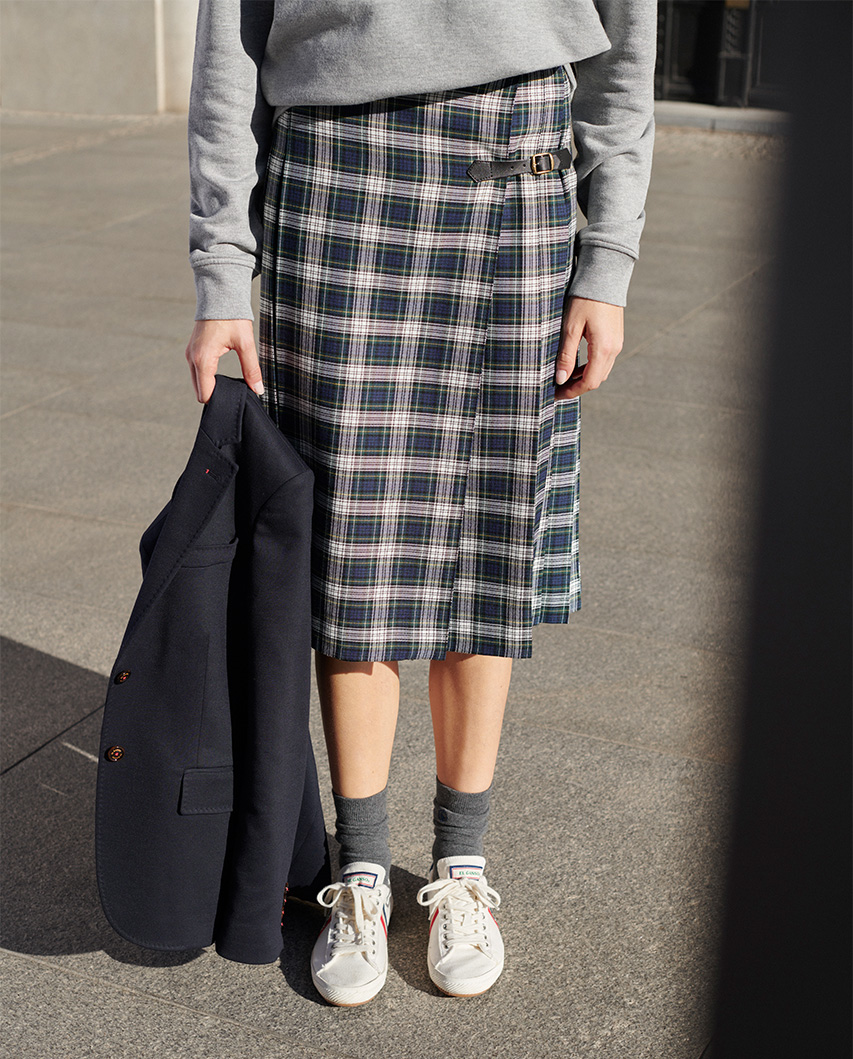 Jupe Pinces Tartan Vert-Blanc
