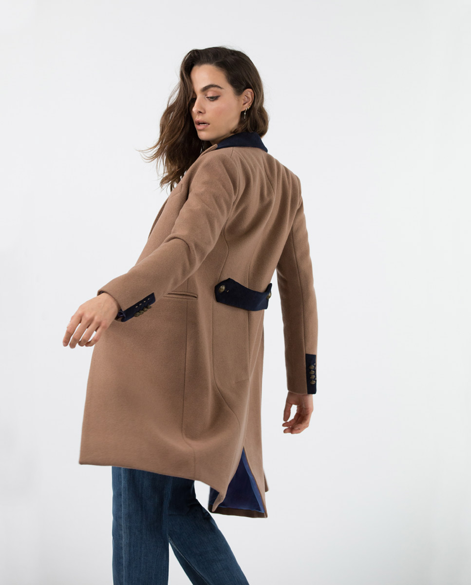 Tailored Camel Velvet-Collar Coat