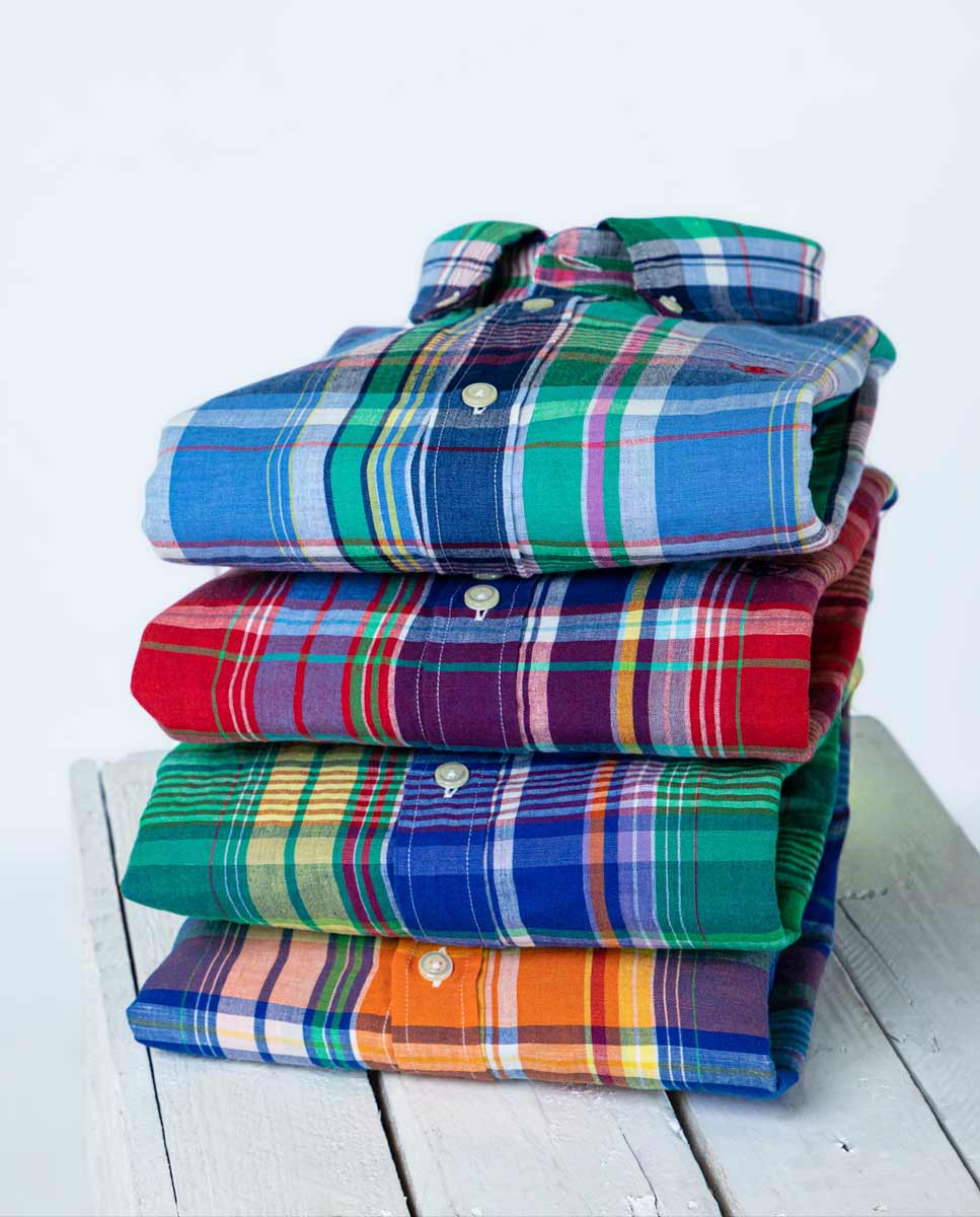Camisa Tartán Algodón Lino Azul