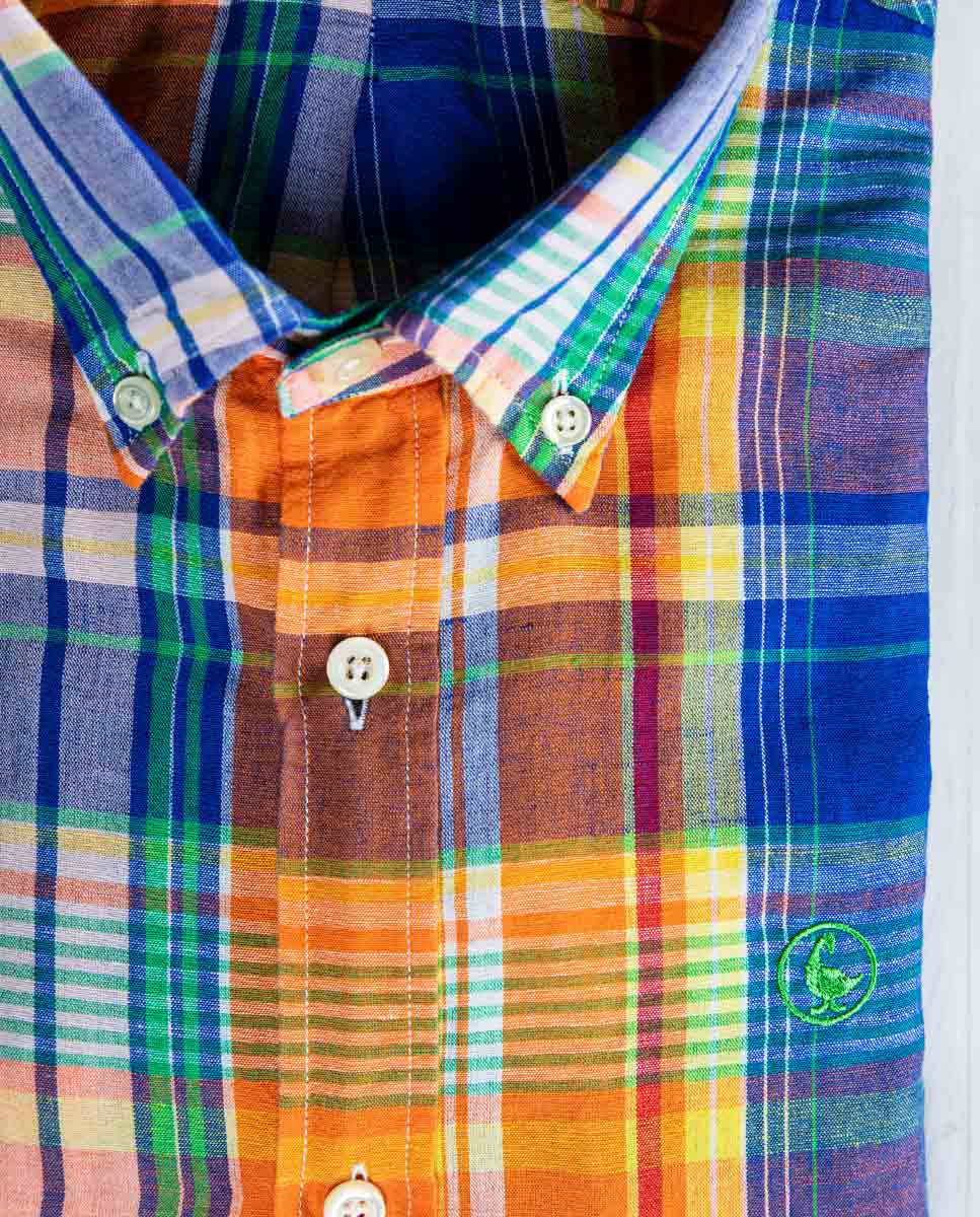 Camisa Tartán Algodón Lino Naranja